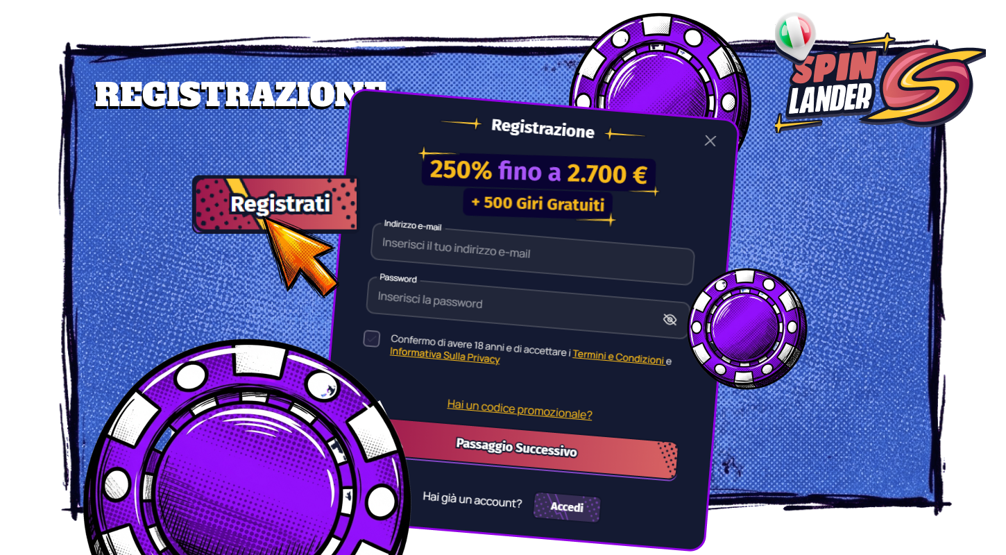 Il casinò Spinlander in Italia ha una registrazione semplice e veloce
