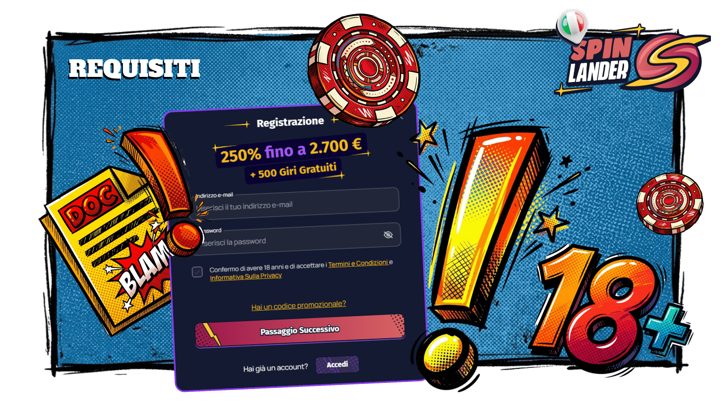 I requisiti di registrazione sono molto semplici al Casinò Spinlander